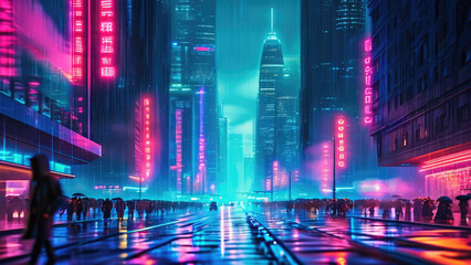 Obraz premium Futuristic Cyberpunk City at Night
