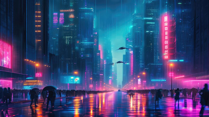 Futuristic Cyberpunk City at Night