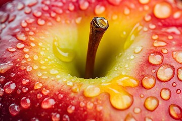 Apple with droplets Macro Close-Up Shot .generative ai