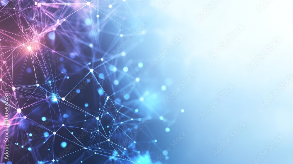 Poster an abstract representation of a digital network showcases nodes and connections in vibrant blue and 