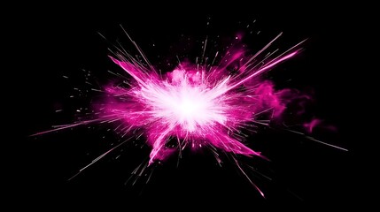 Pink and white abstract explosion on black background.