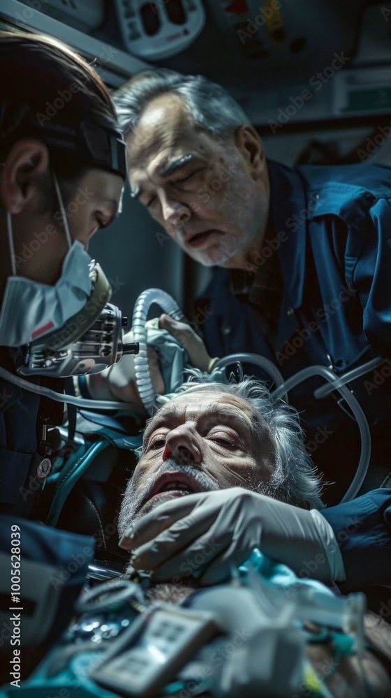 Poster a man is being operated on by two doctors