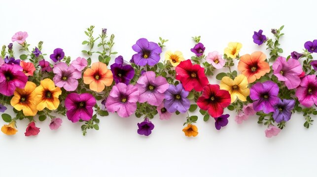 Colorful Petunia flowers isolate on white background Calibrachoa petunia Million bells ,Trailing petunia ,Superbells ,seashore smaller flowers ,Solanaceae hybrid 