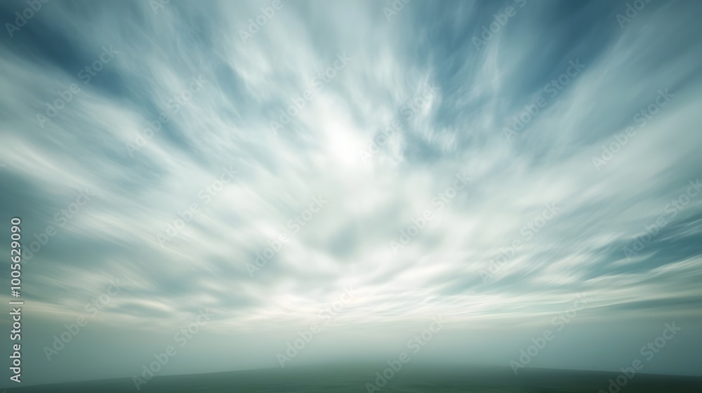 Poster ethereal cloudy landscape with wispy delicate clouds and soft diffused light creating a dreamlike ro