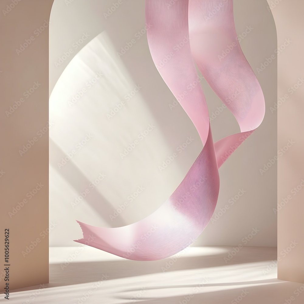 Poster captivating display of a pink ribbon the universal emblem of breast cancer support suspended in a se