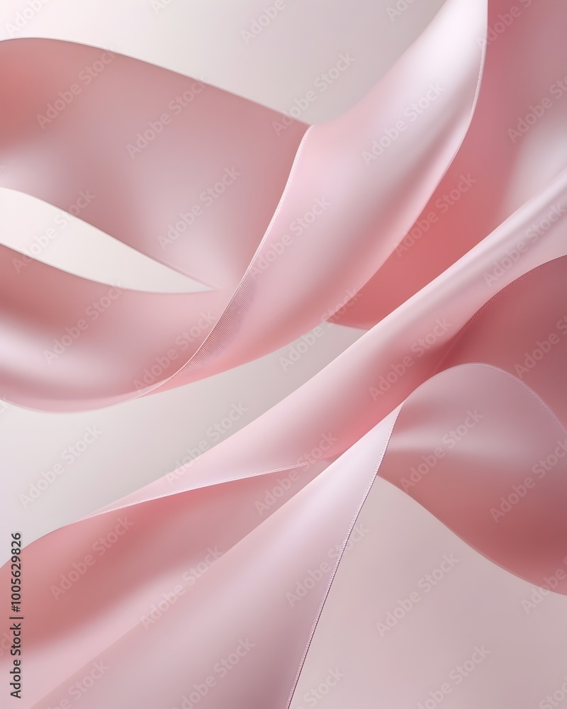 Poster soft delicate pink ribbon captured in a minimalist contemporary composition with gentle lighting hig