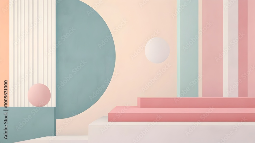 Poster minimalist pastel colored geometric backdrop featuring clean and simple shapes lines and forms with 