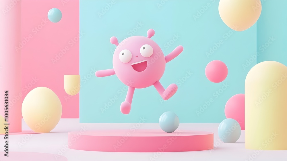 Aufkleber playful pastel colored graphic design with a fun whimsical illustrated character in a vibrant dynami
