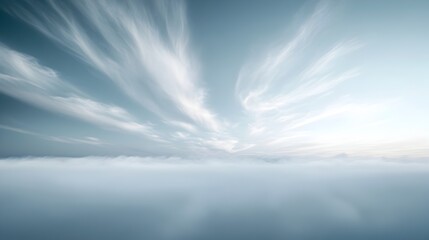 Naklejka premium Ethereal Cloudy Landscape with Wispy Dreamy Wisps and Soft Diffused Light A serene tranquil natural setting with an otherworldly captivating atmosphere