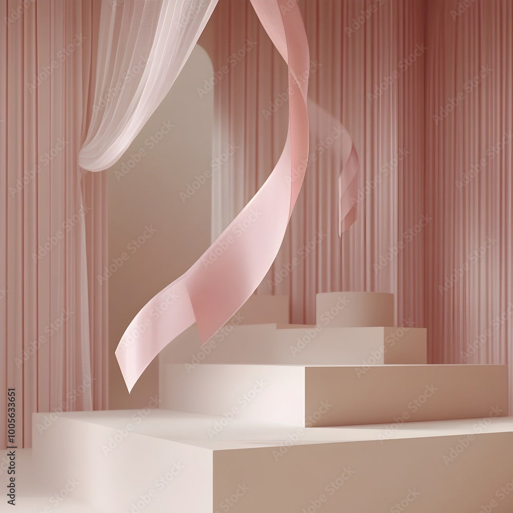 Poster captivating display of a delicate wispy pink ribbon the universal emblem of breast cancer support su