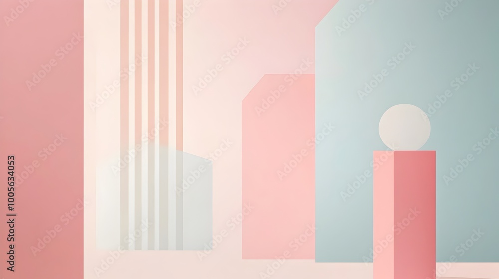 Poster minimalist pastel colored backdrop with simple geometric lines soft pastel tones clean shapes and fo