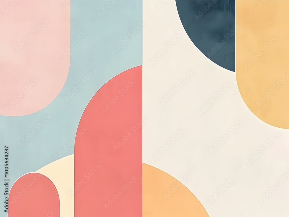 Poster captivating abstract geometric formations in soft pastel hues with harmonious palette and minimalist