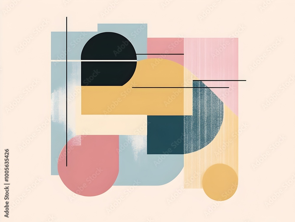 Poster visually captivating digital featuring abstract geometric formations in a harmonious palette of soft