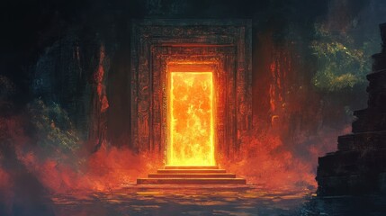 Obraz premium Ancient Stone Gateway Leading to a Glowing Portal
