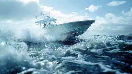 Luxury Yacht Speeding Through Ocean Waves