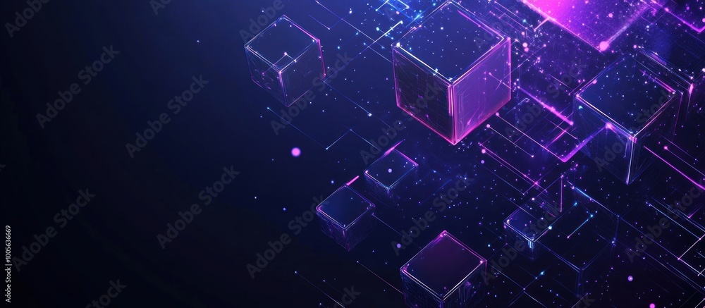 Poster abstract digital network of cubes with glowing lines