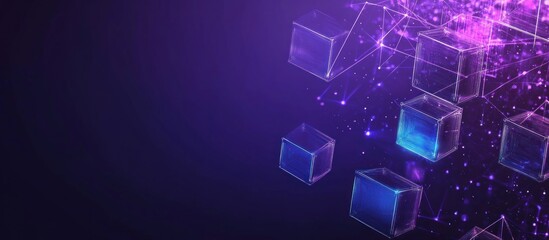 Abstract Digital Network with Glowing Cubes