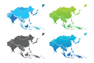 Asia map. detailed vector map of asian countries.Asia vector map southeast country, Asia east continent icon silhouette china malaysia japan.