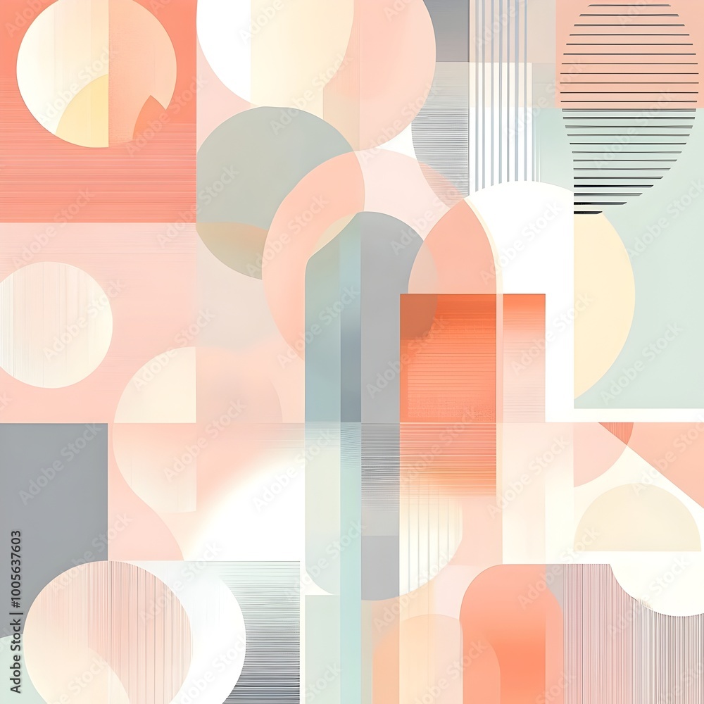 Poster mesmerizing geometric abstract patterns with delicate pastel tones and clean cut shapes creating a s