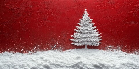 Christmas tree drawn with white powder on a table, with a red line drawing of a Christmas tree on a snow background. 