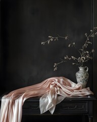 A ribbon of soft blush toned silk draped gracefully across a glossy tabletop a poignant reminder of the quiet fortitude within the human heart