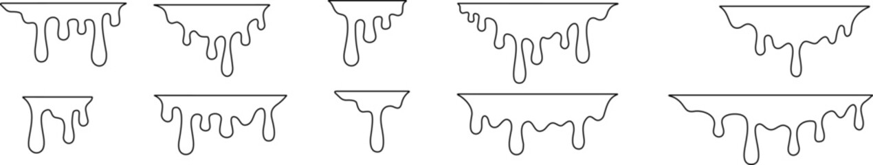 Paint dripping line set. Dripping liquid. Paint flows. Current paint, stains. Ink Current drops. Vector illustration. Flowing liquid. Stencil drops. Paint splatter. Molten. Chocolate drops. Oil drop