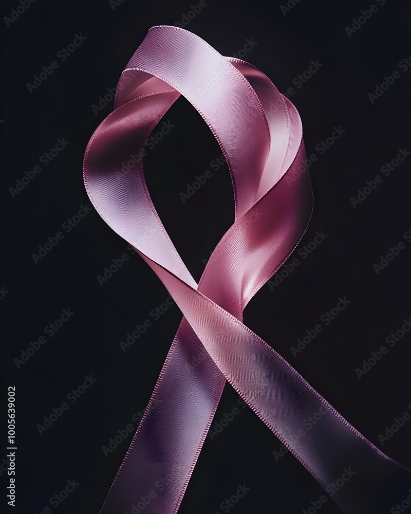 Poster Minimalist composition featuring a delicate pink ribbon with a soft graceful texture and subtle lighting creating a contemporary and elegant visual statement