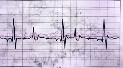 A close-up of an EKG reading, showing a heart beat pattern.