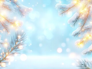 Serene Winter Vibes: Snowy Evergreen Branch with Shimmering Lights – Perfect for Cozy Home Décor or Stylish Sports Interior Posters