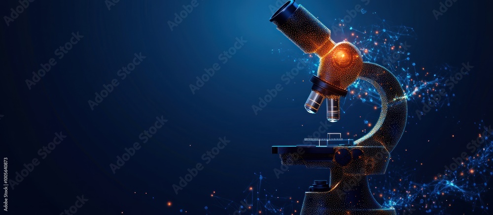 Poster microscope in digital abstract form with glowing lights