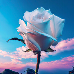 pink rose on blue sky