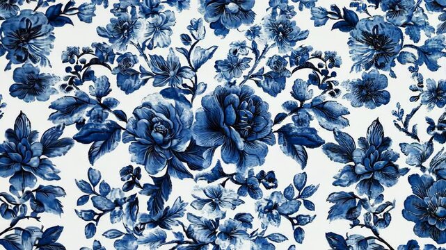 A blue floral pattern on a white background