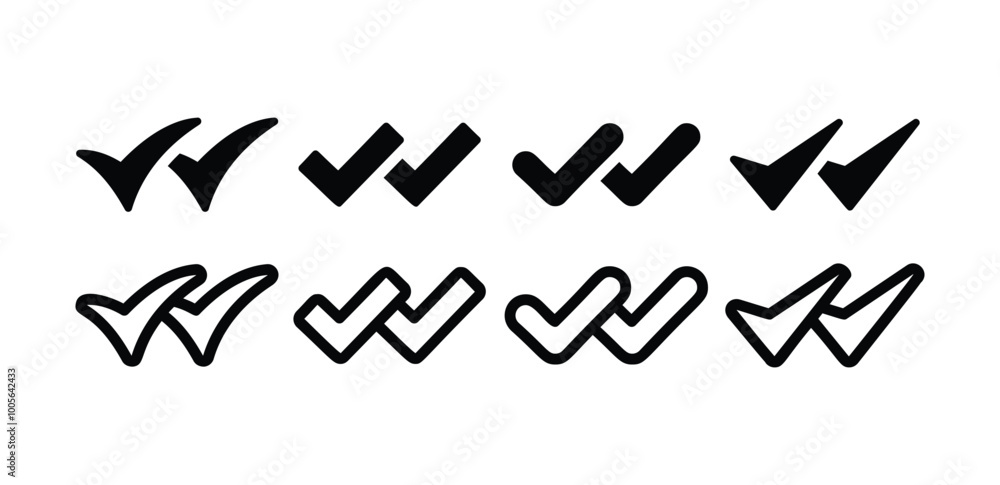 Poster set of double check icon symbol sign vector design black white color simple outline fill black illus