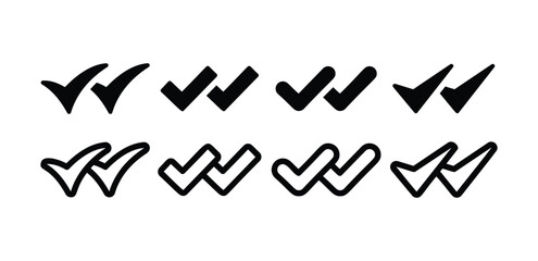 set of double check icon symbol sign vector design black white color simple outline fill black illustration isolated
