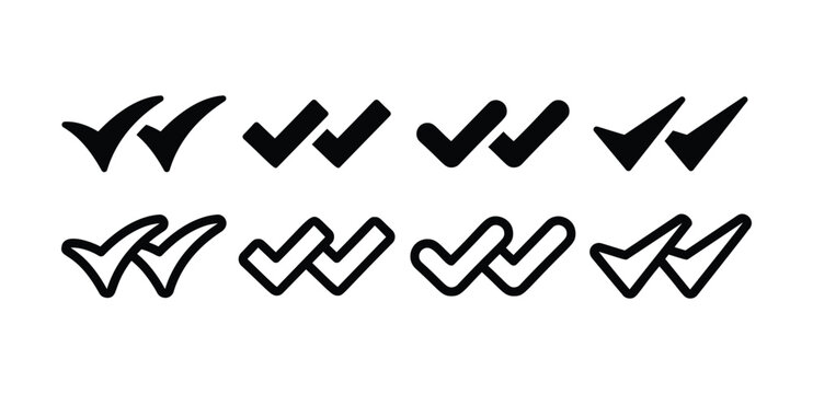 set of double check icon symbol sign vector design black white color simple outline fill black illustration isolated