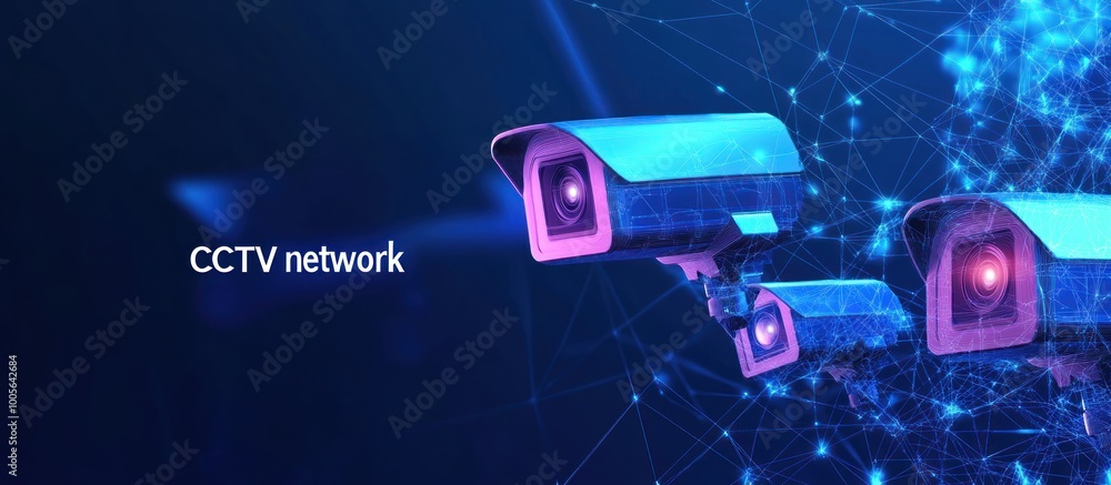 Poster security cameras connected by a network of lines