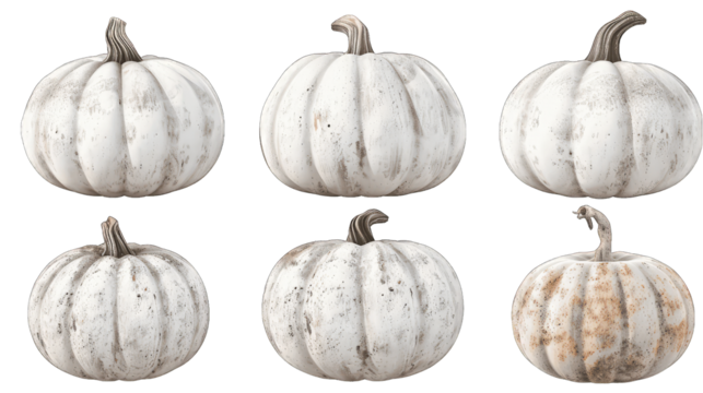 various collection of white pumpkin Isolated on Transparent Background