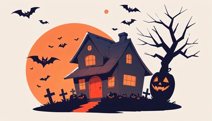 illustration of a Halloween night with moon and pumpkin background