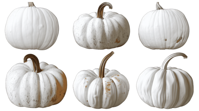 various collection of white pumpkin Isolated on Transparent Background