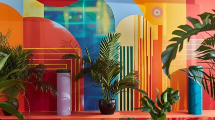 Obraz premium Plant decor featuring bold abstract backdrop