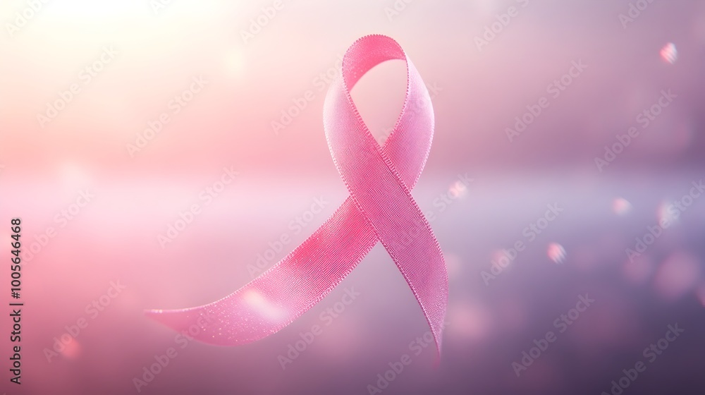 Poster elegant pastel pink ribbon floating in a minimalist hazy setting a symbolic representation of the im