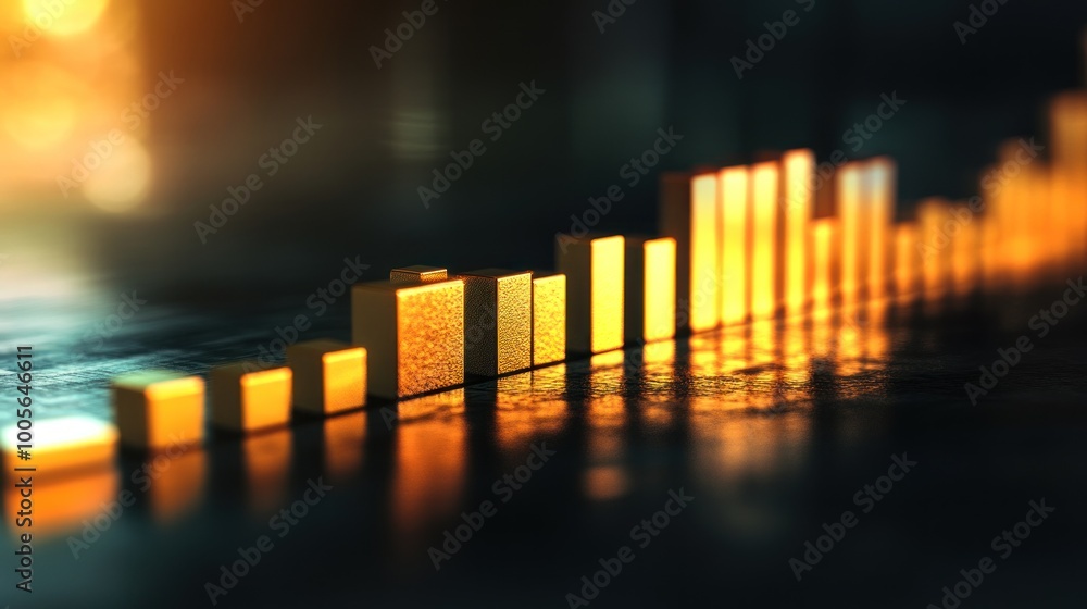 Aufkleber a series of glowing golden bars arranged in a graph-like formation, suggesting data visualization.