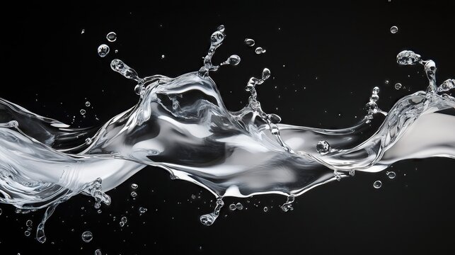 Modern abstract wallpaper design of silver splash waves, on black background