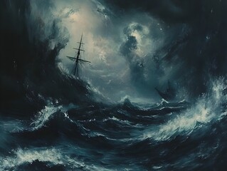 Fototapeta premium Ethereal Visions of the Bermuda Triangle Celestial Anomalies and Ghostly Silhouettes Amid Shifting Tectonic Currents A Moody