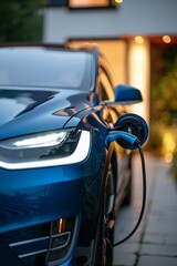 Home electric car charger mounted on a white garage wall with space for custom inscriptions