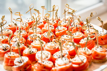 delicious canapes with red fish