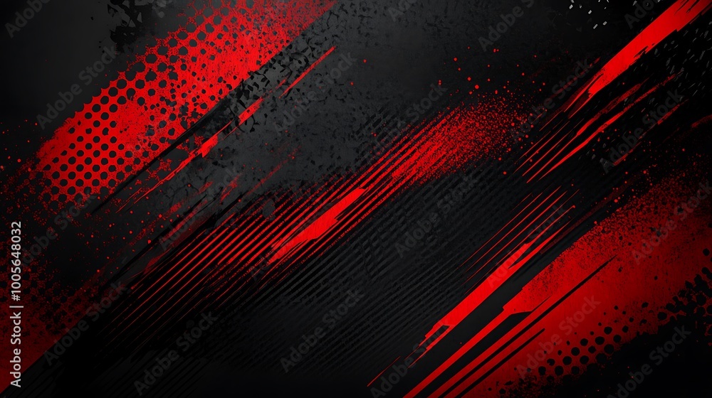Aufkleber abstract black and red grunge background with diagonal lines and dots.