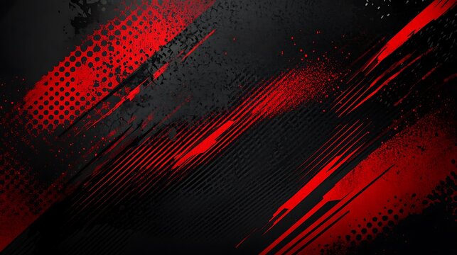 Fototapeta Abstract black and red grunge background with diagonal lines and dots.