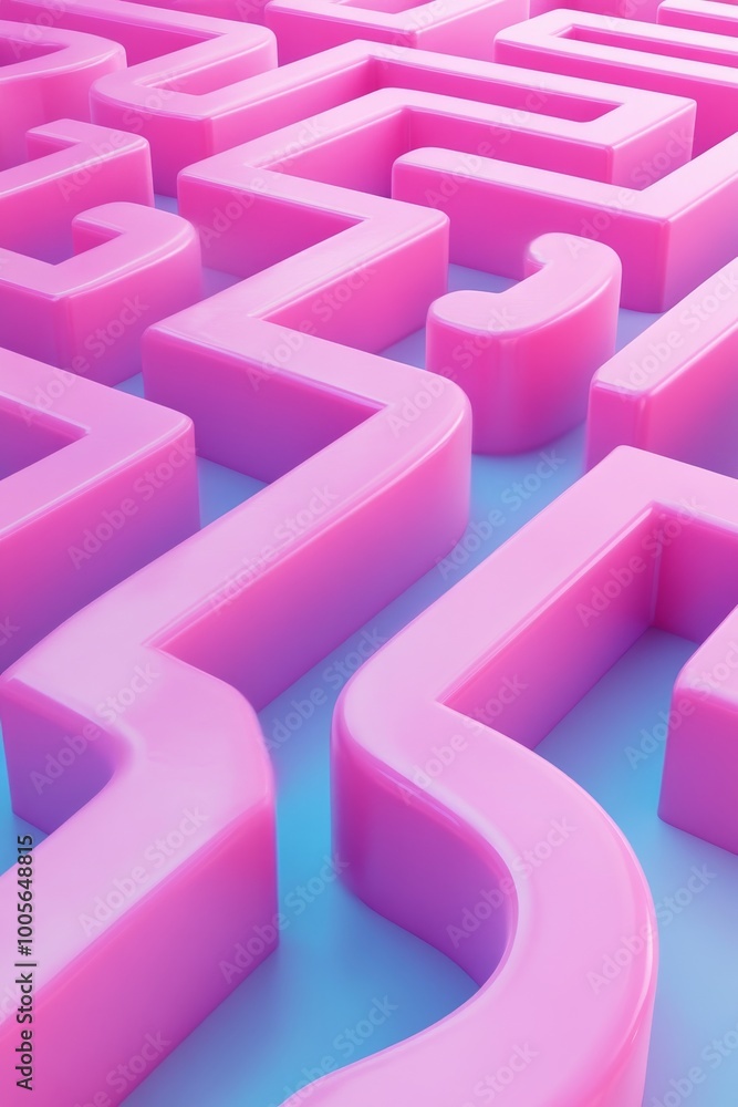 Aufkleber a three-dimensional maze features smooth pink pathways with a vibrant blue background, creating a ca