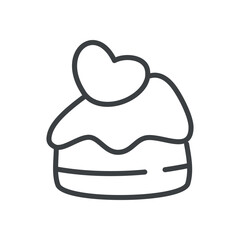 Cute cake icon. Hand drawn monochrome illustration of a creamy dessert with a little heart isolated on a white background. Vector 10 EPS.